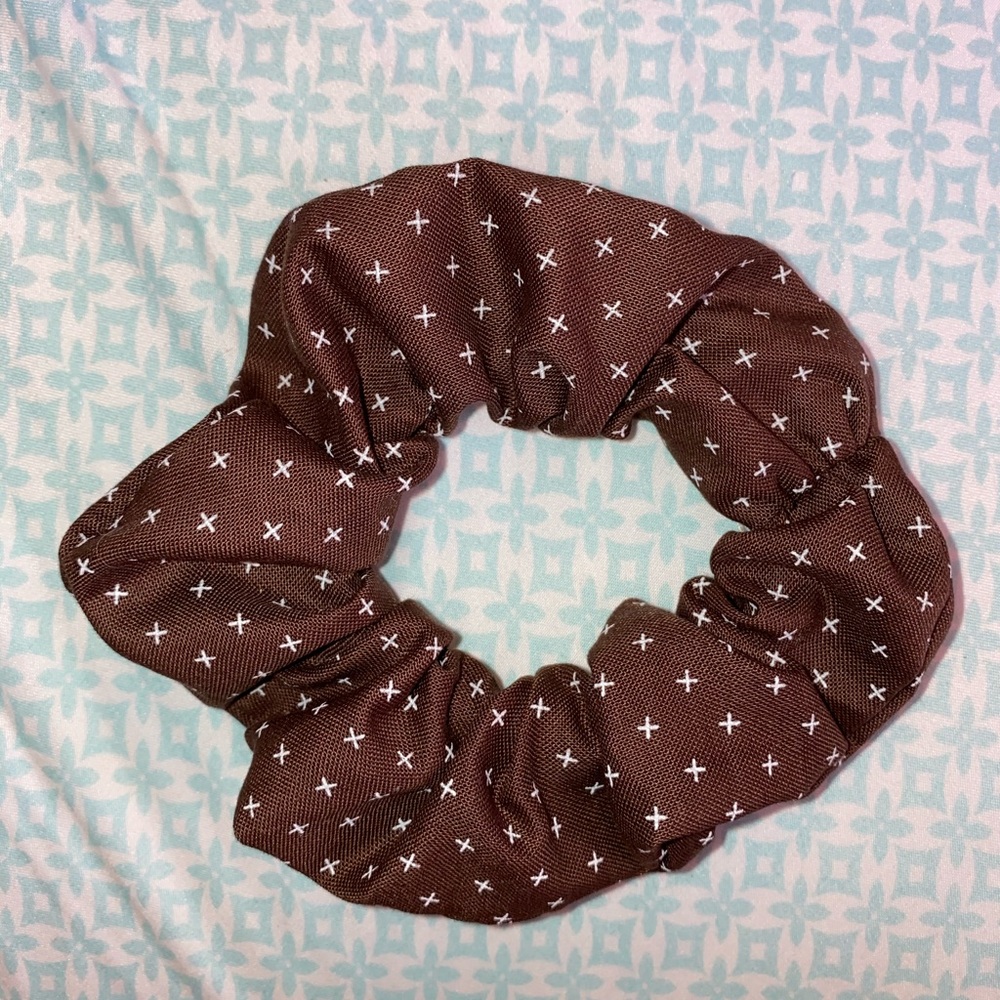 Handmade brown check scrunchie!!